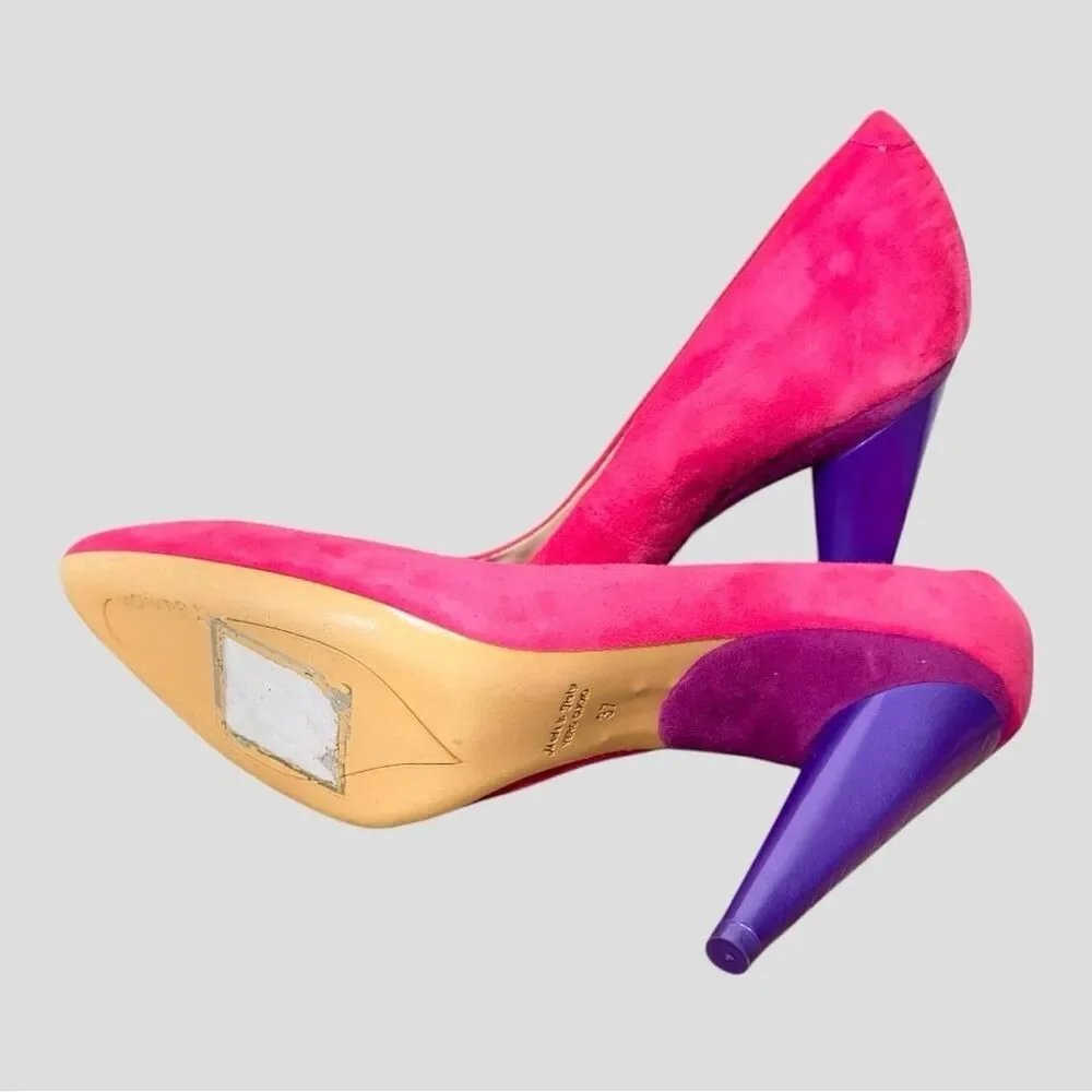New Vic Matie' Hot Pink Suede Pump with Purple Heel sz 6.5